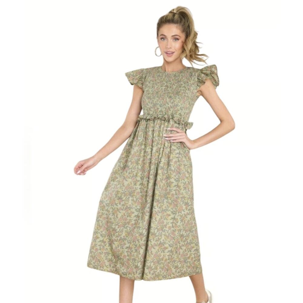 Tuckernuck Victoria Dunn Green Primrose Smocked Midi Dress